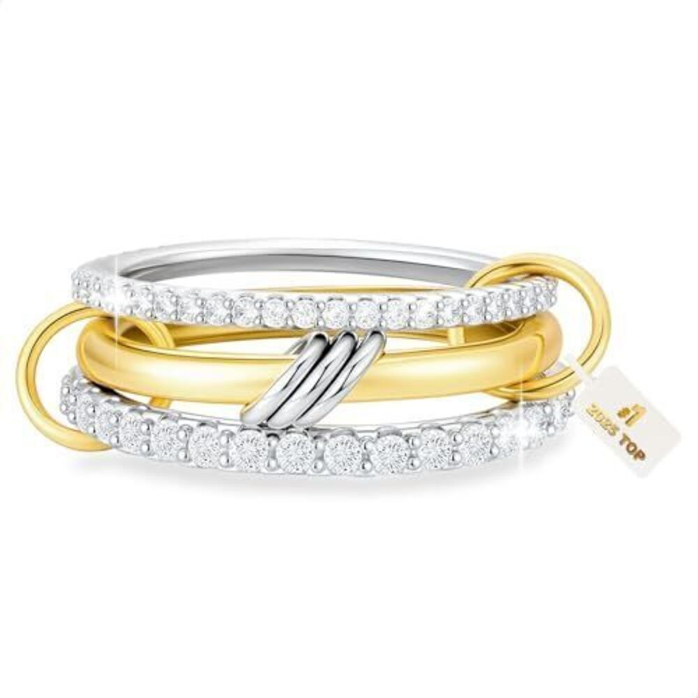 5590 18K Gold And Silver Stackable Rings CZ Cubic Zirconia Stackable Ring
